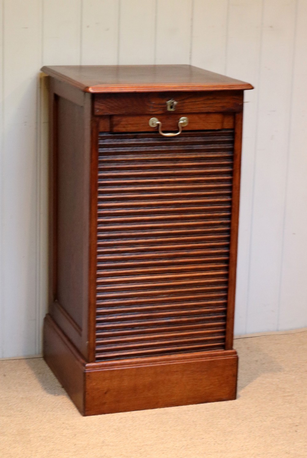 Solid Oak Tambour Front Single Filing Cabinet View III