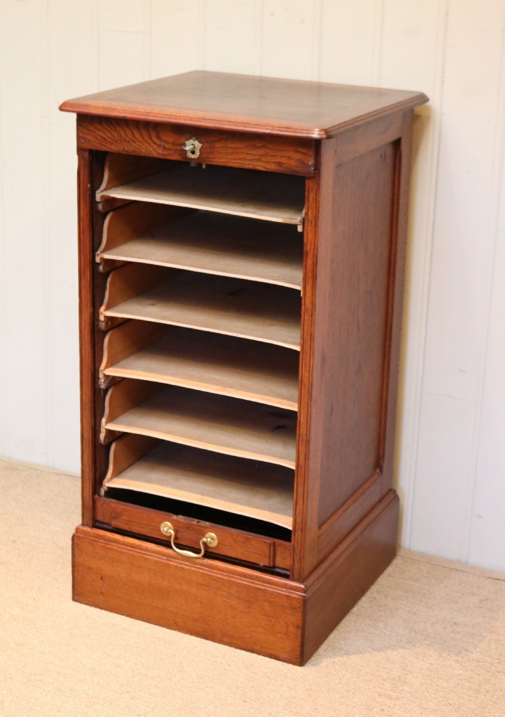 Solid Oak Tambour Front Single Filing Cabinet View IV