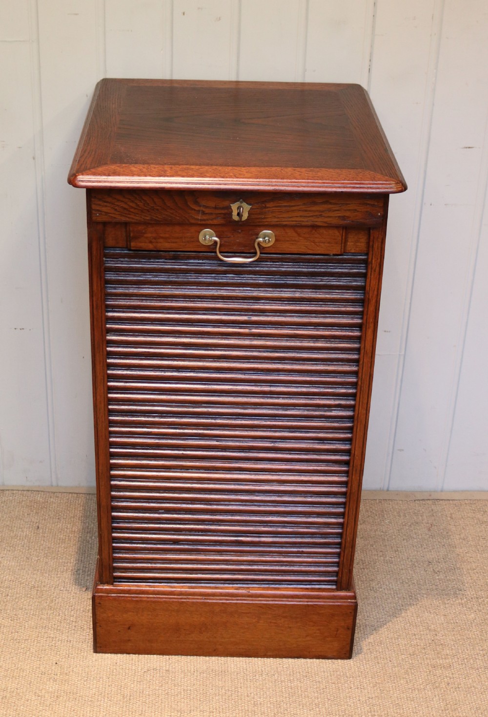 Solid Oak Tambour Front Single Filing Cabinet View V