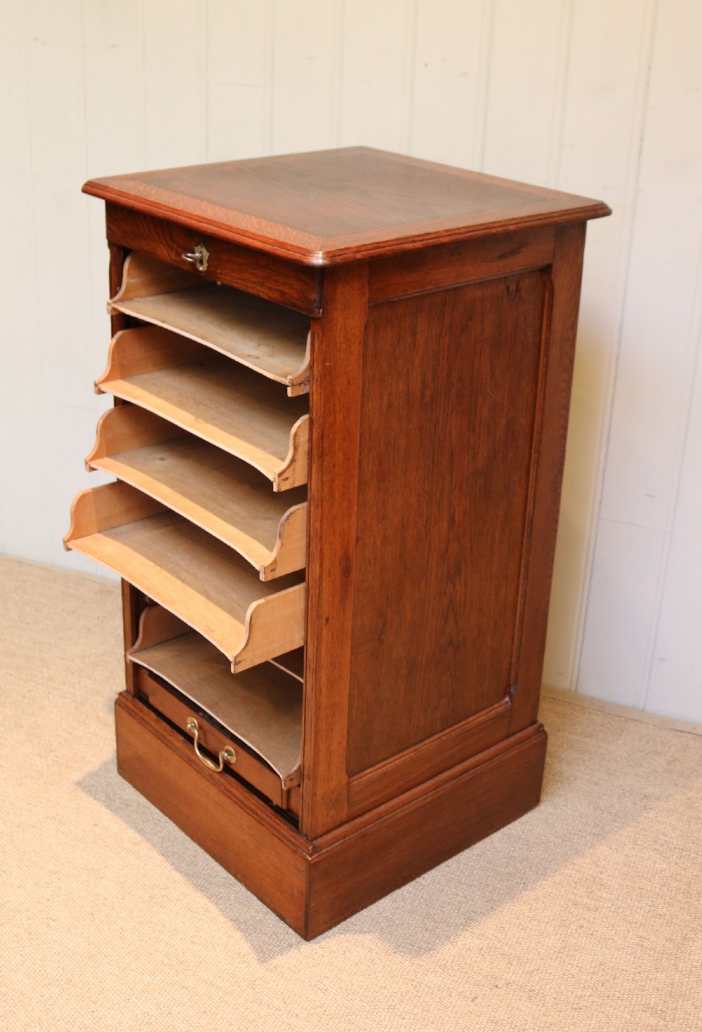 Solid Oak Tambour Front Single Filing Cabinet View VI