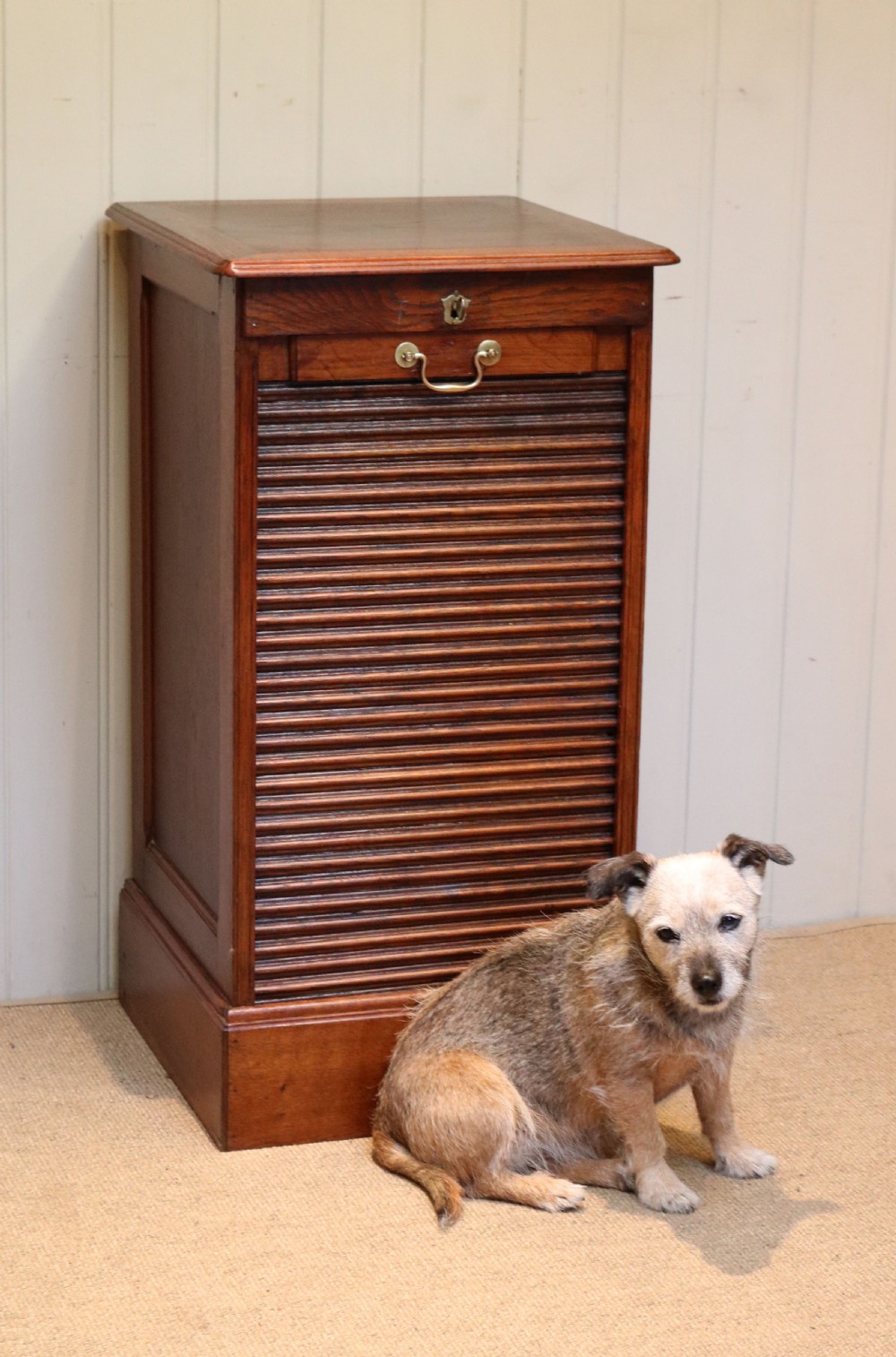 Solid Oak Tambour Front Single Filing Cabinet View VII
