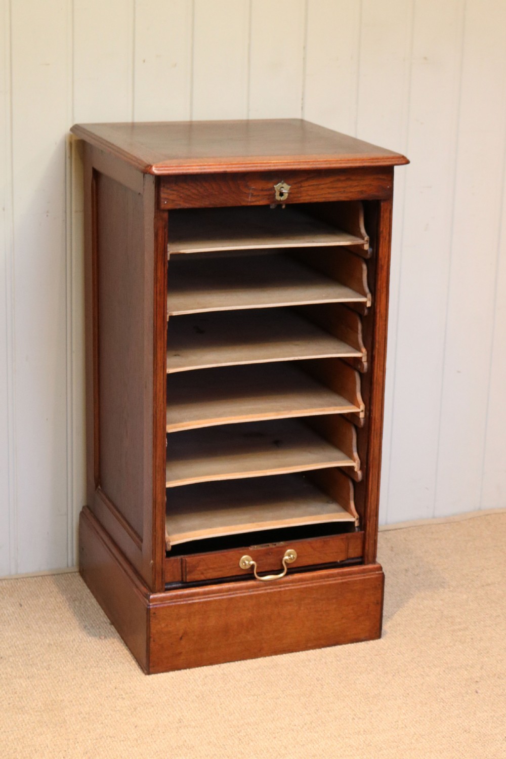 Solid Oak Tambour Front Single Filing Cabinet View VIII