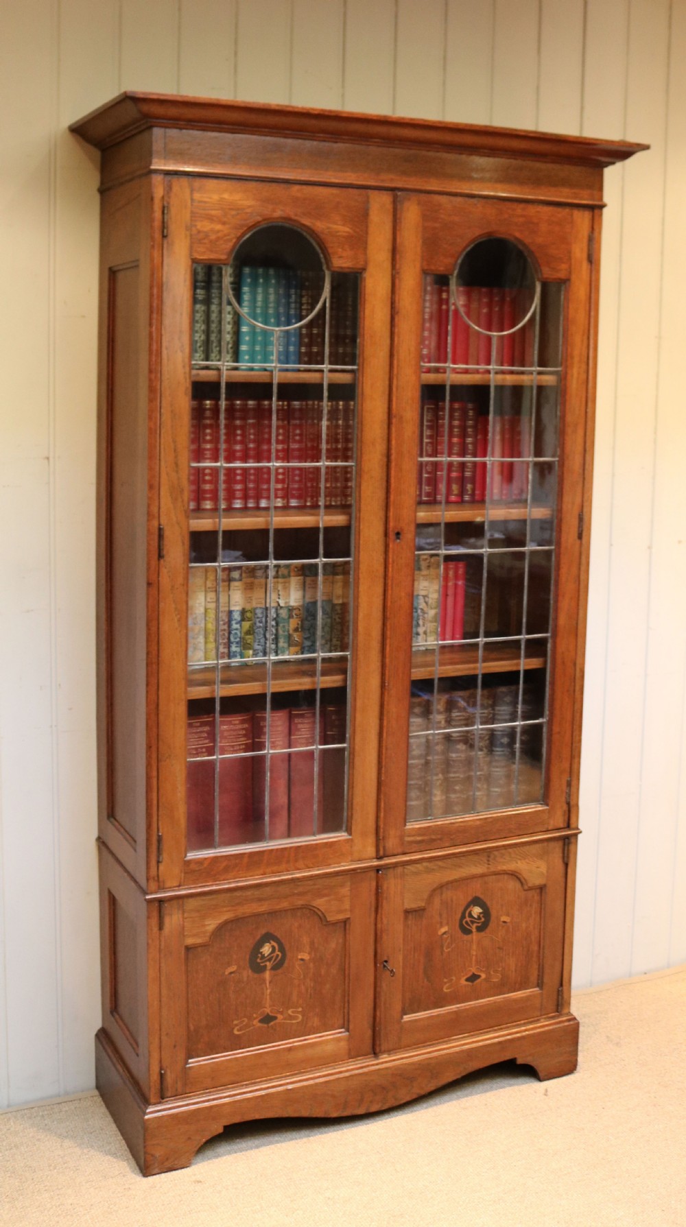 Tall Arts And Crafts Oak Cabinet Bookcase