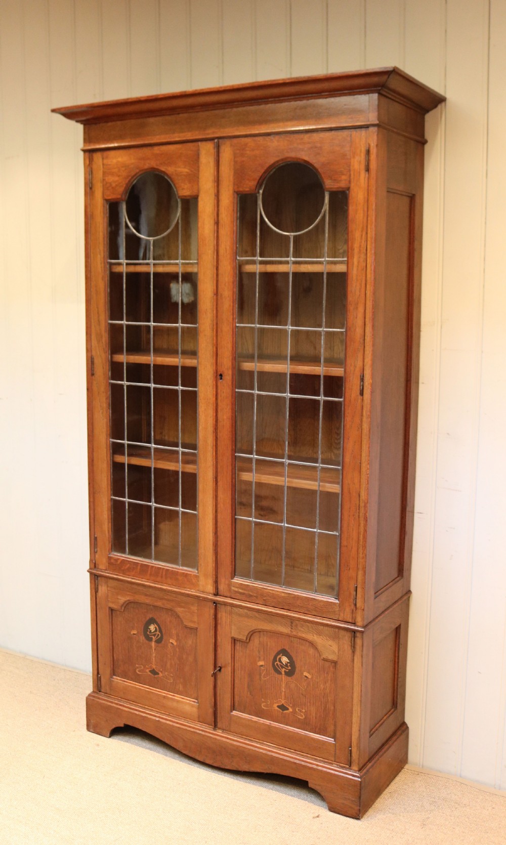 Tall Arts And Crafts Oak Cabinet Bookcase View II
