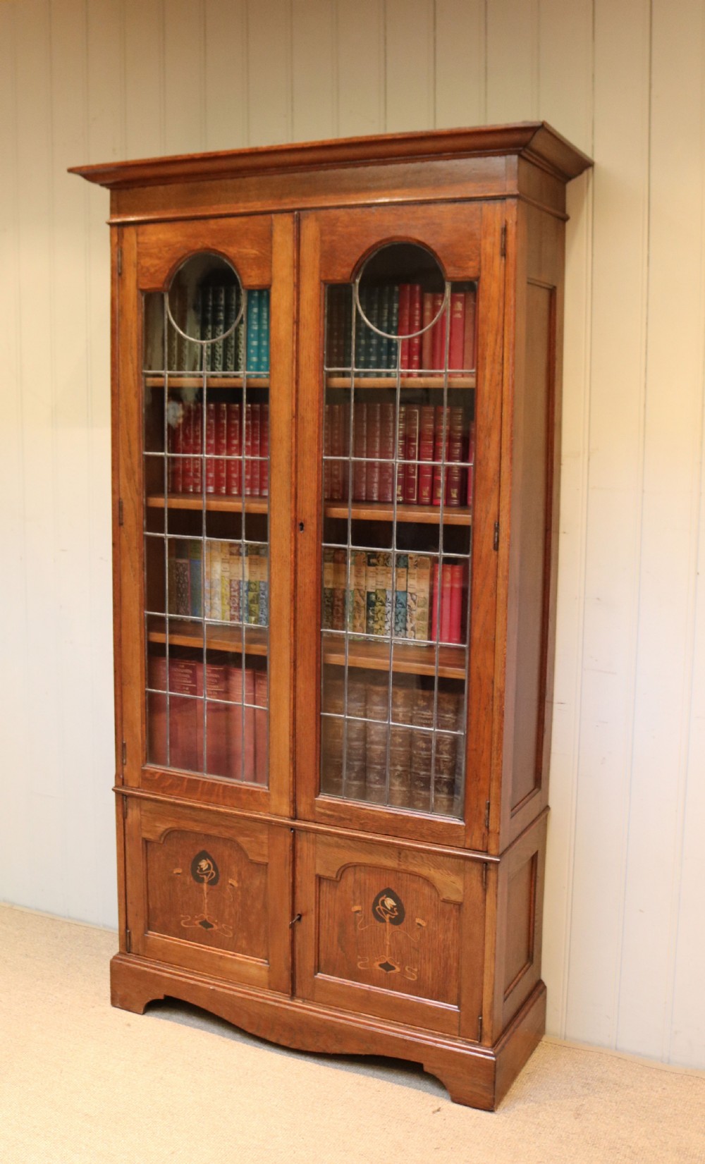 Tall Arts And Crafts Oak Cabinet Bookcase View III