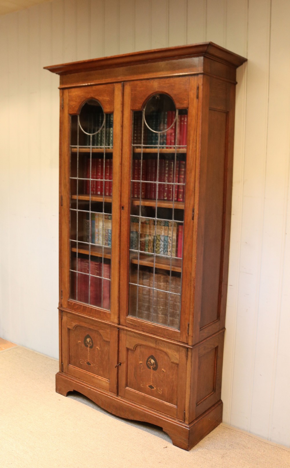 Tall Arts And Crafts Oak Cabinet Bookcase View V