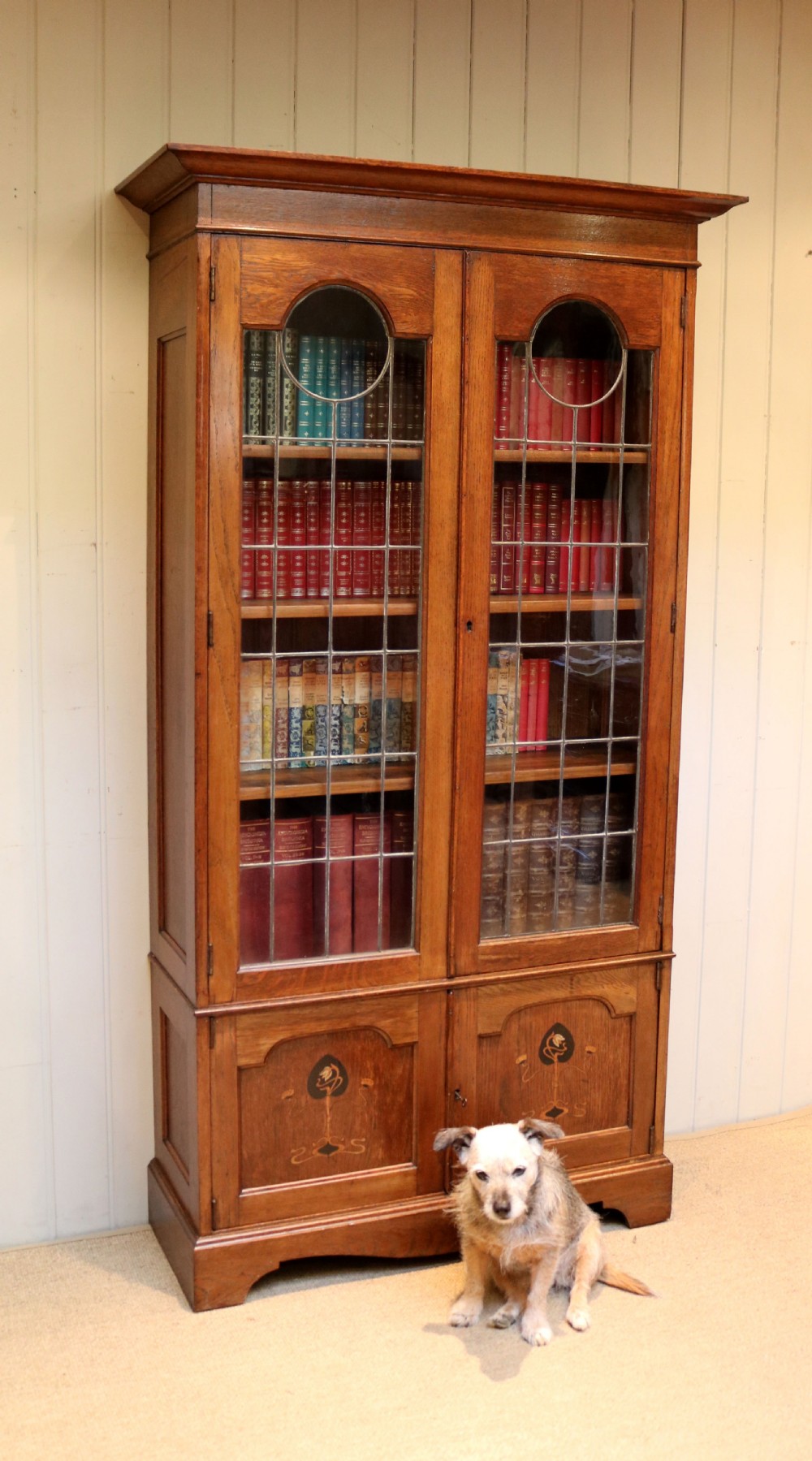 Tall Arts And Crafts Oak Cabinet Bookcase View VII