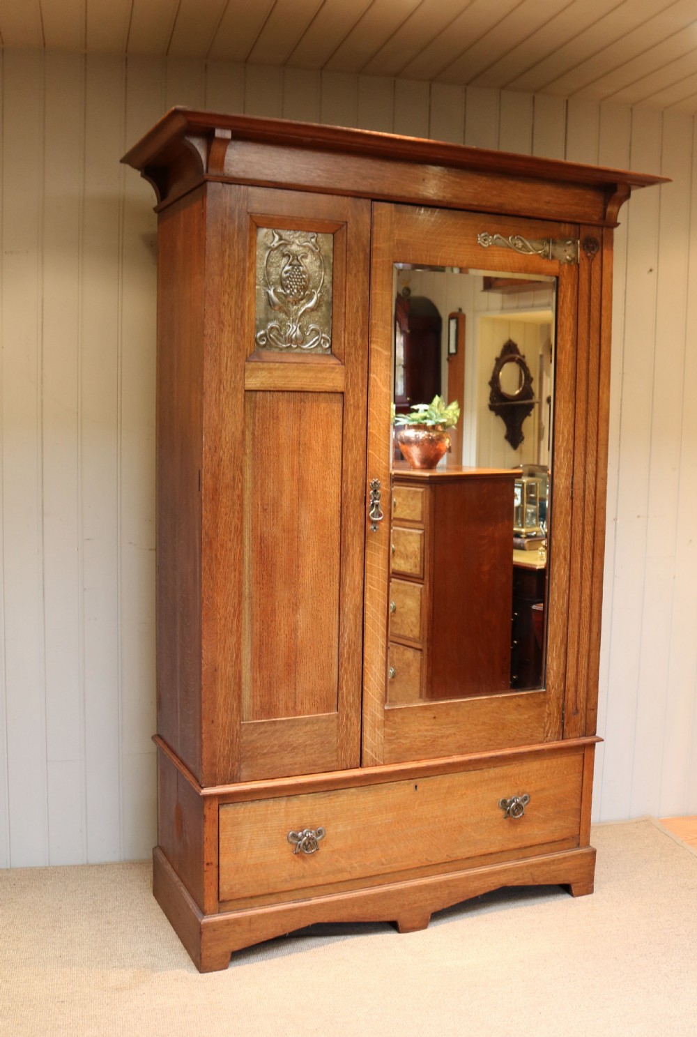 Arts And Crafts Solid Oak Wardrobe View VI