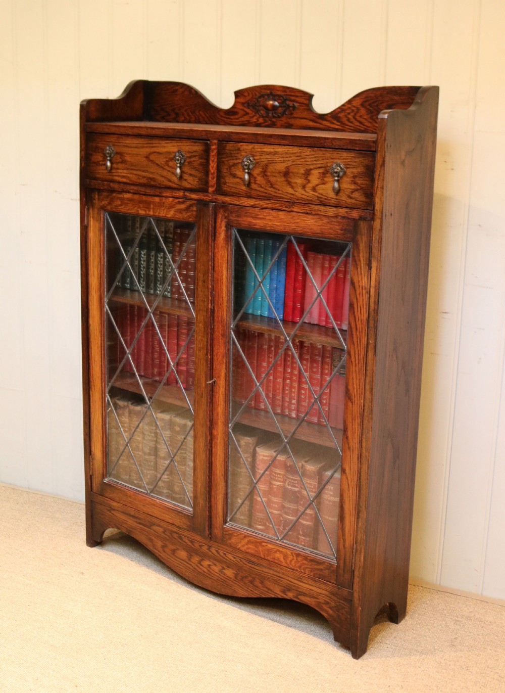 Solid Oak Glazed Bookcase View III