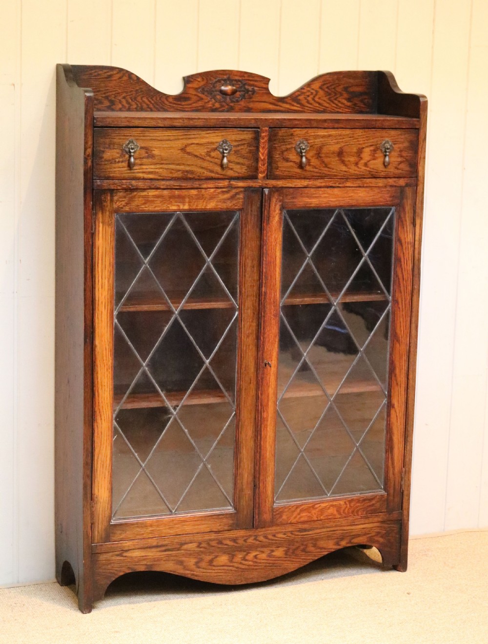 Solid Oak Glazed Bookcase View IV