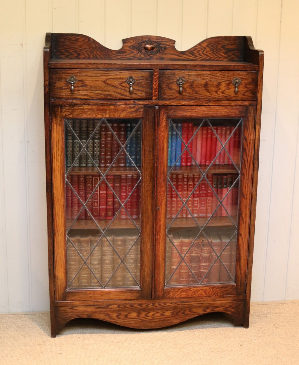 Solid Oak Glazed Bookcase View V