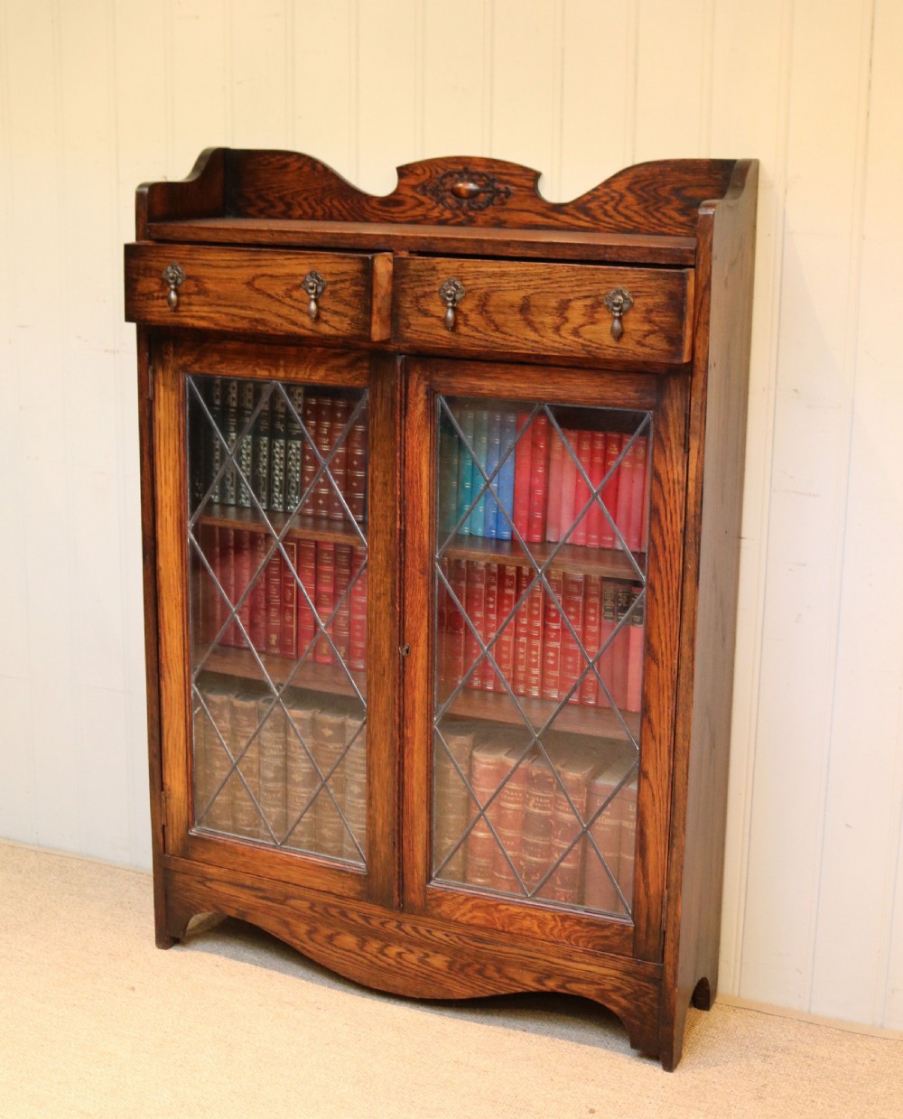 Solid Oak Glazed Bookcase View VII