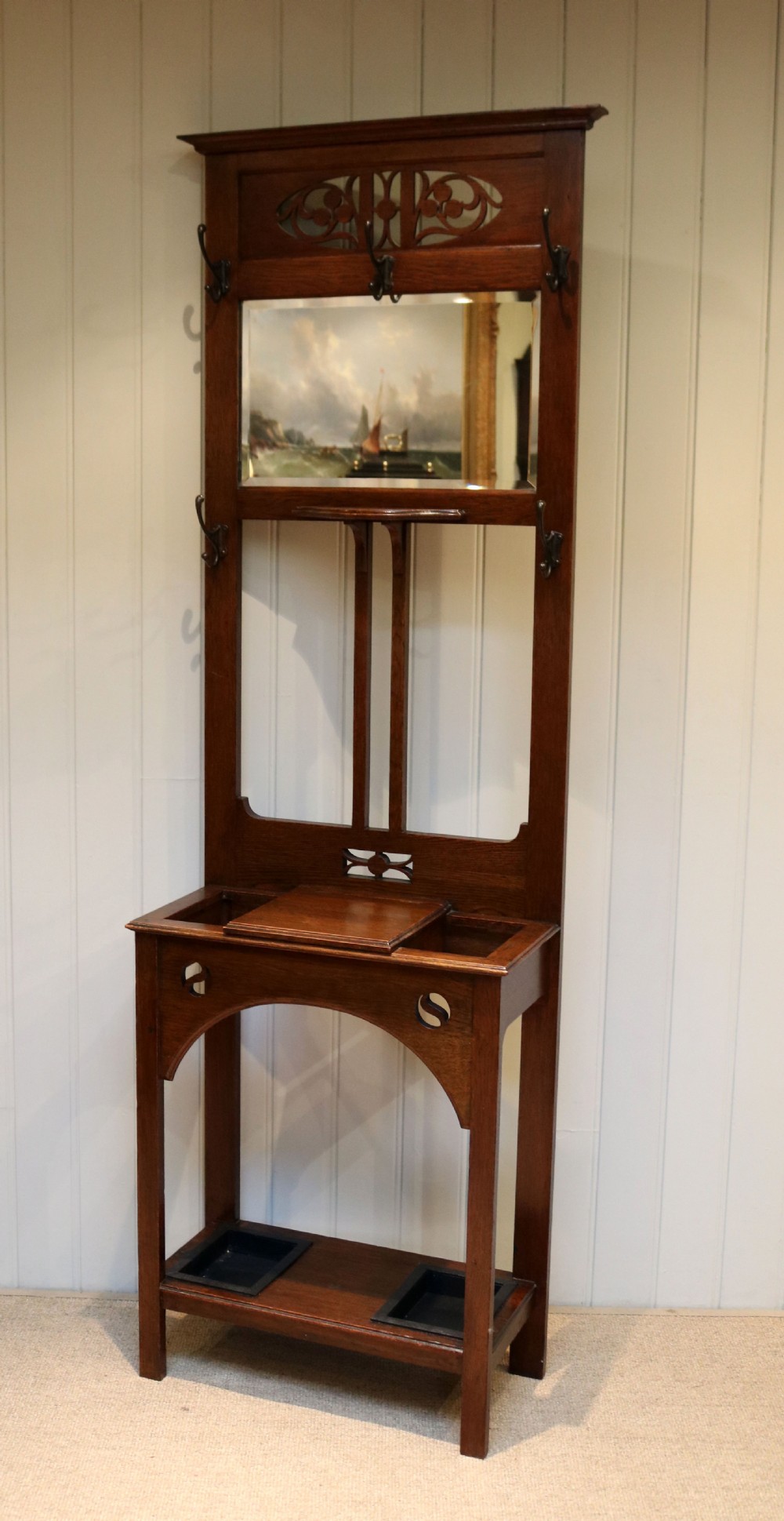 Oak Arts And Crafts Hall Stand View VII