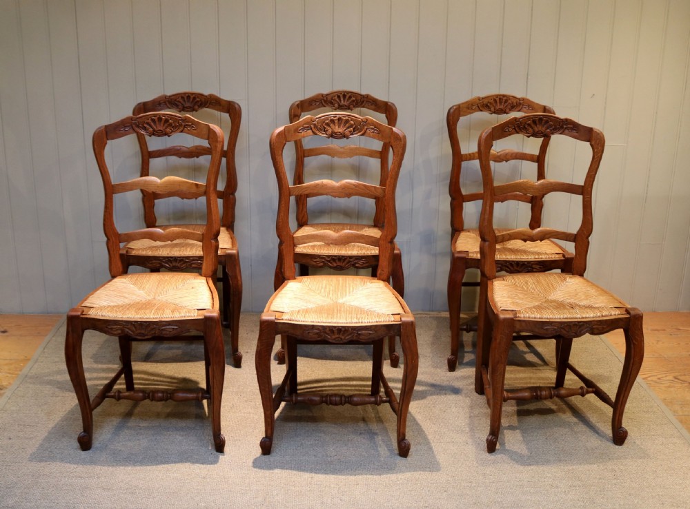 Set Of Six French Oak Dining Chairs