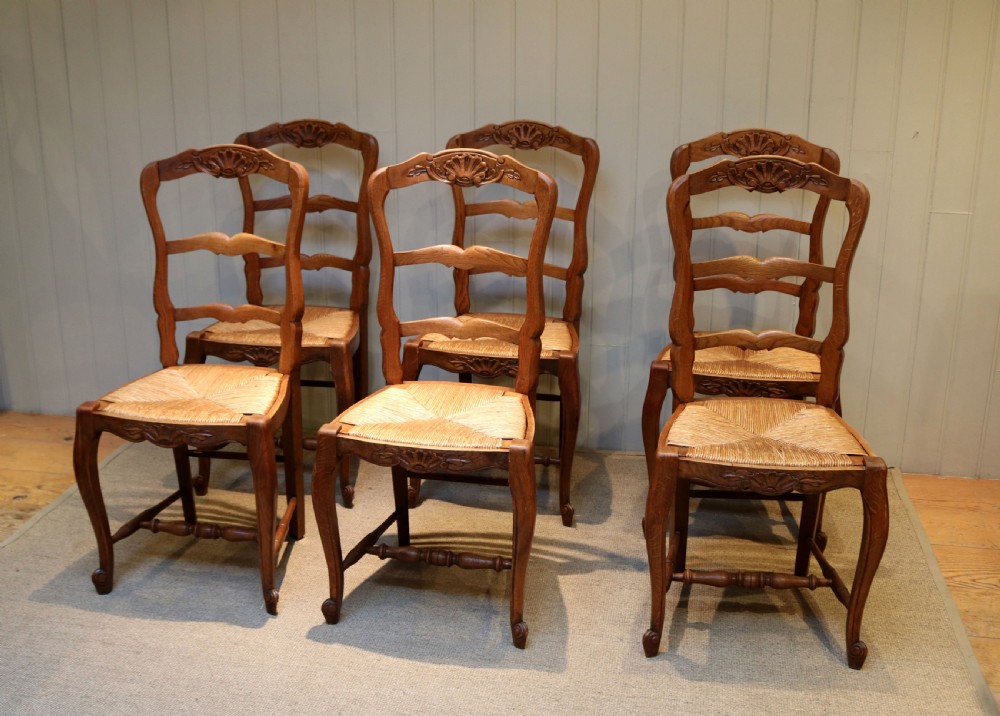 Set Of Six French Oak Dining Chairs View IV