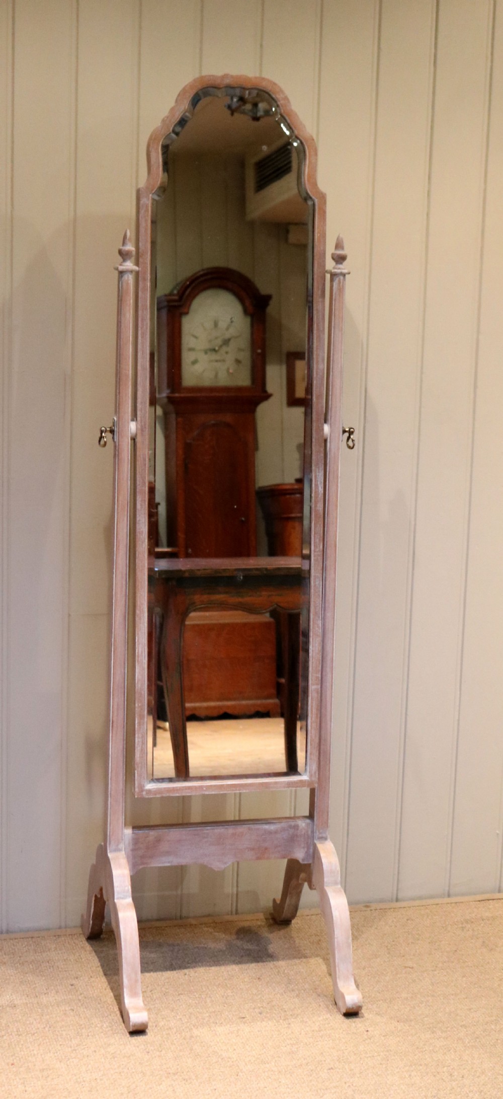 1920s Limed Oak Cheval Mirror