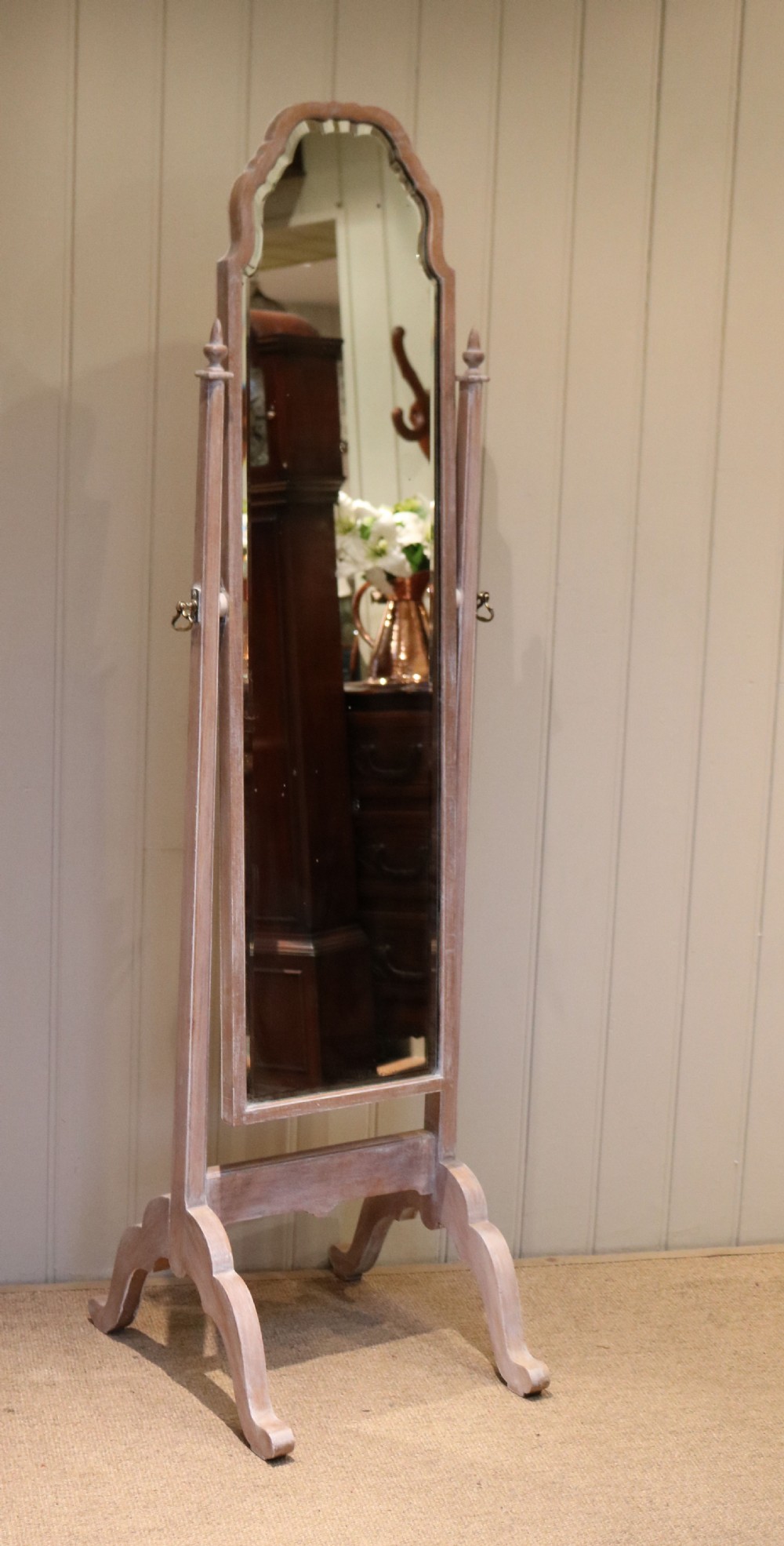 1920s Limed Oak Cheval Mirror View II