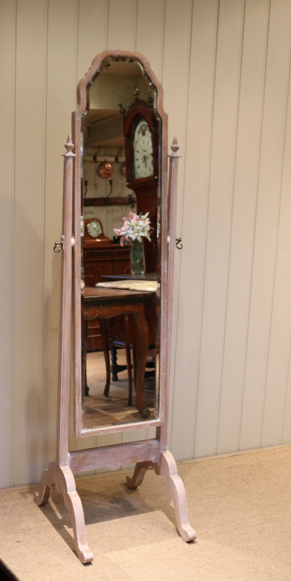 1920s Limed Oak Cheval Mirror View III