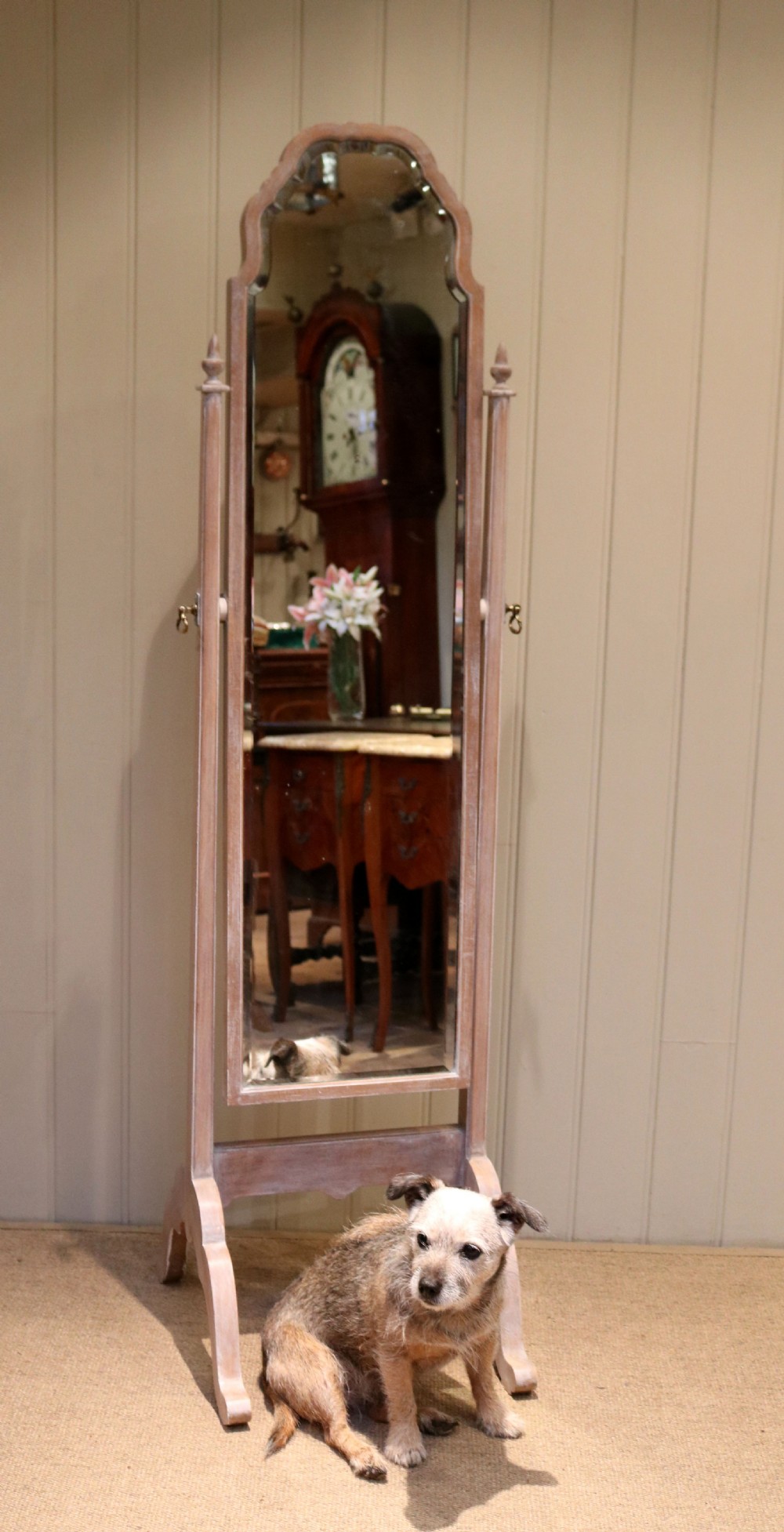 1920s Limed Oak Cheval Mirror View VII