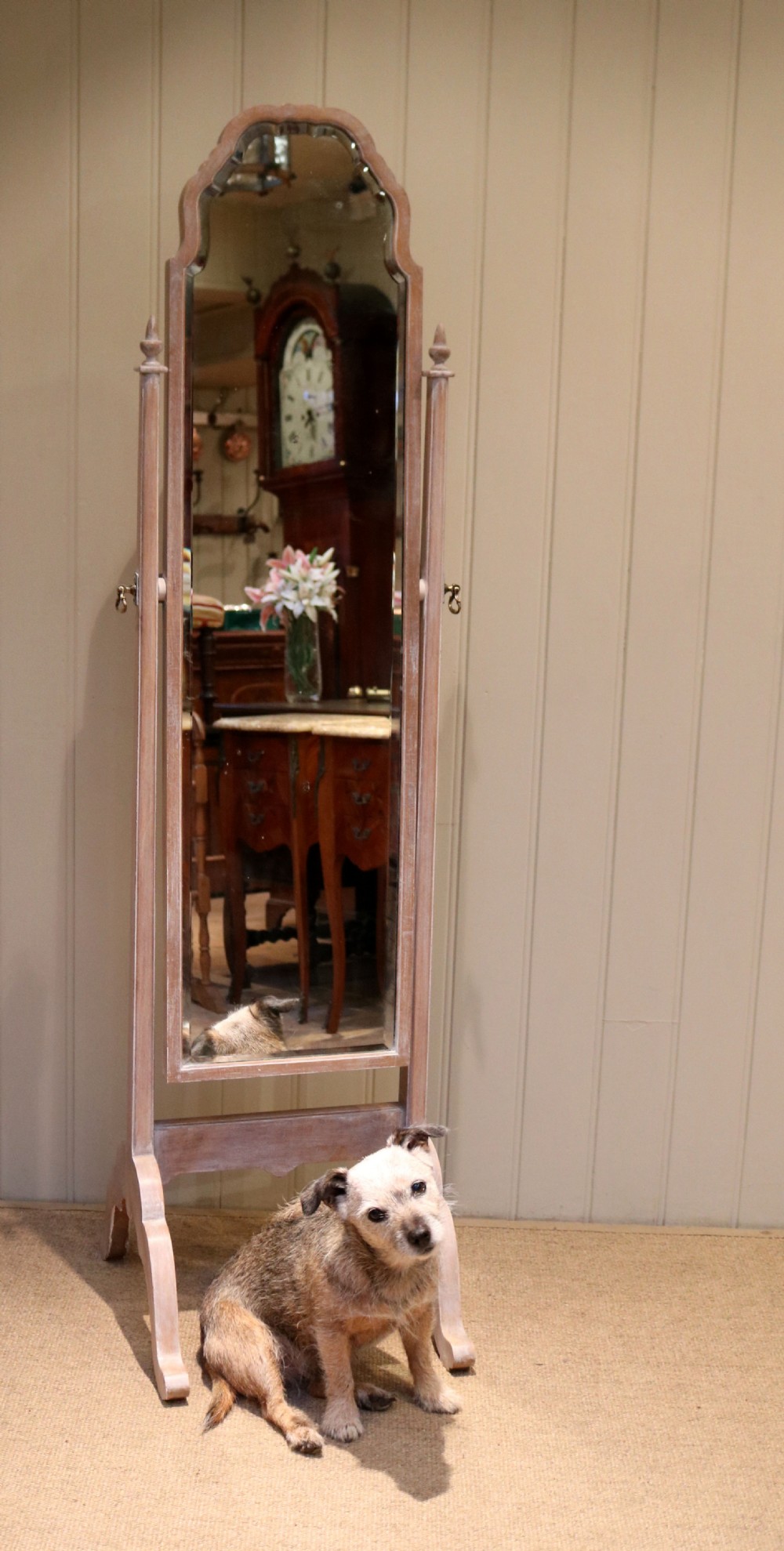 1920s Limed Oak Cheval Mirror View VIII