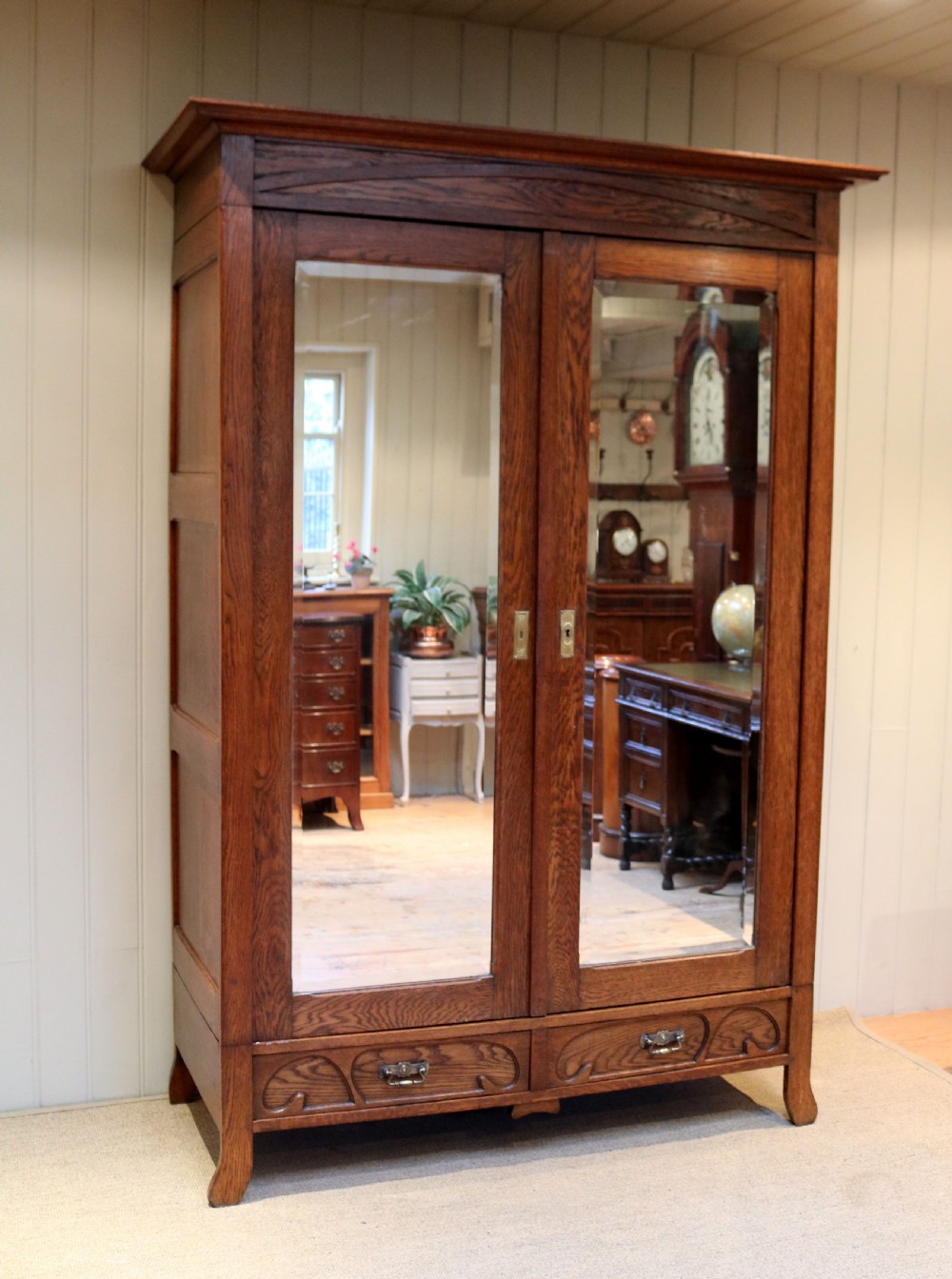 French Oak Art Nouveau Wardrobe View II