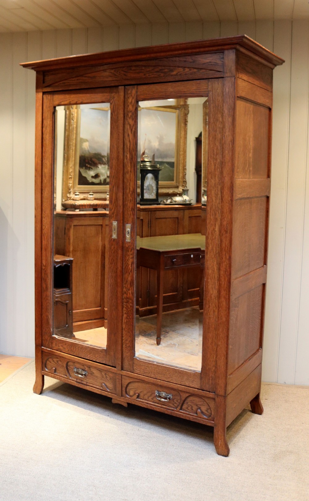 French Oak Art Nouveau Wardrobe View III