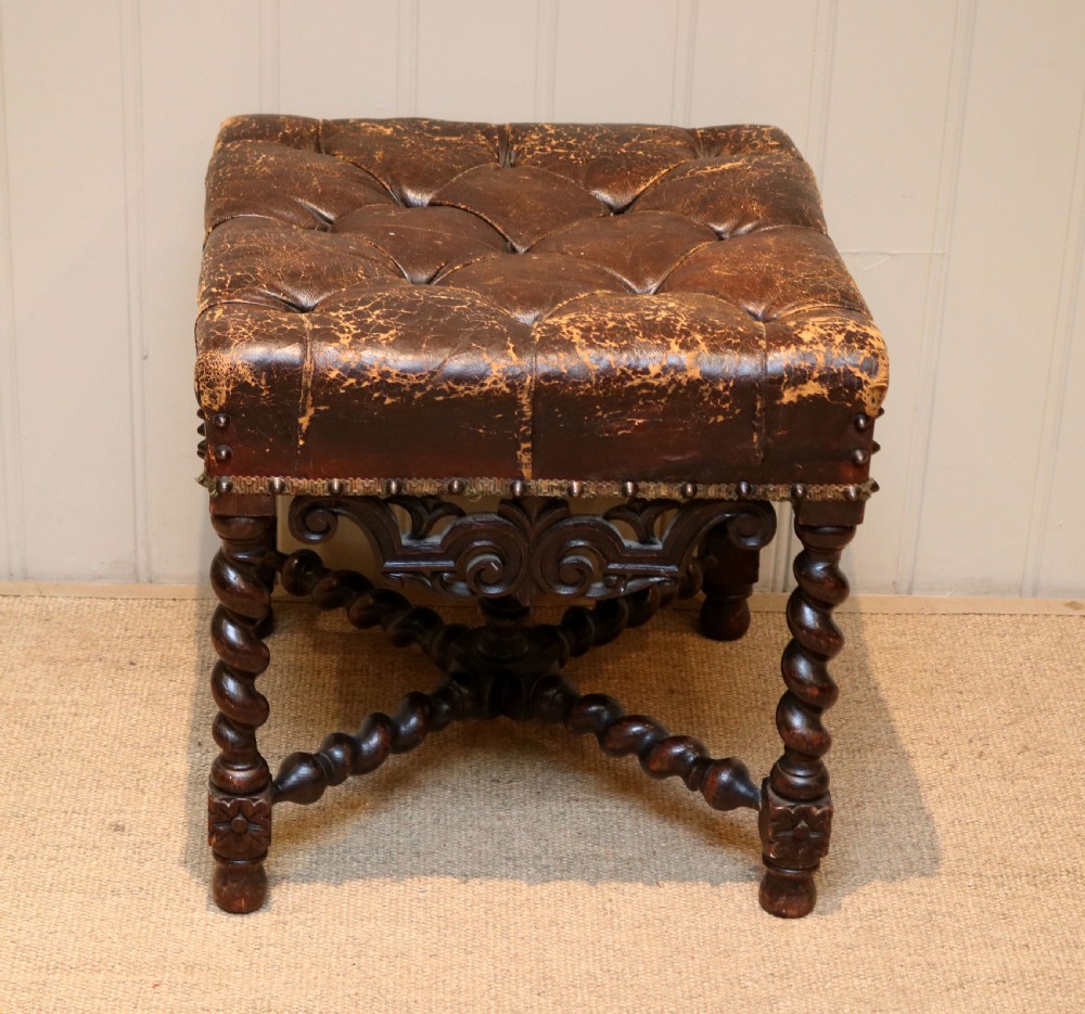 Rustic Oak Leather Top Stool