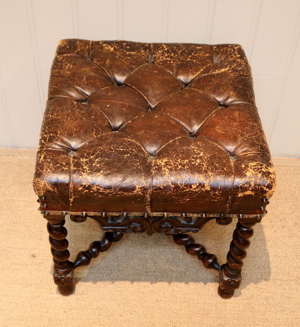 Rustic Oak Leather Top Stool View II