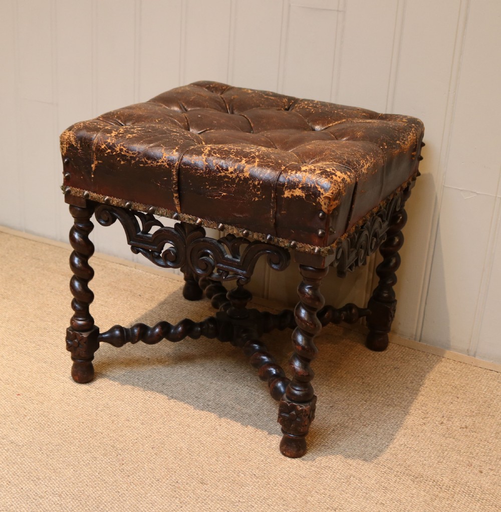 Rustic Oak Leather Top Stool View III