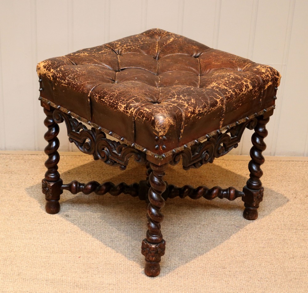 Rustic Oak Leather Top Stool View IV