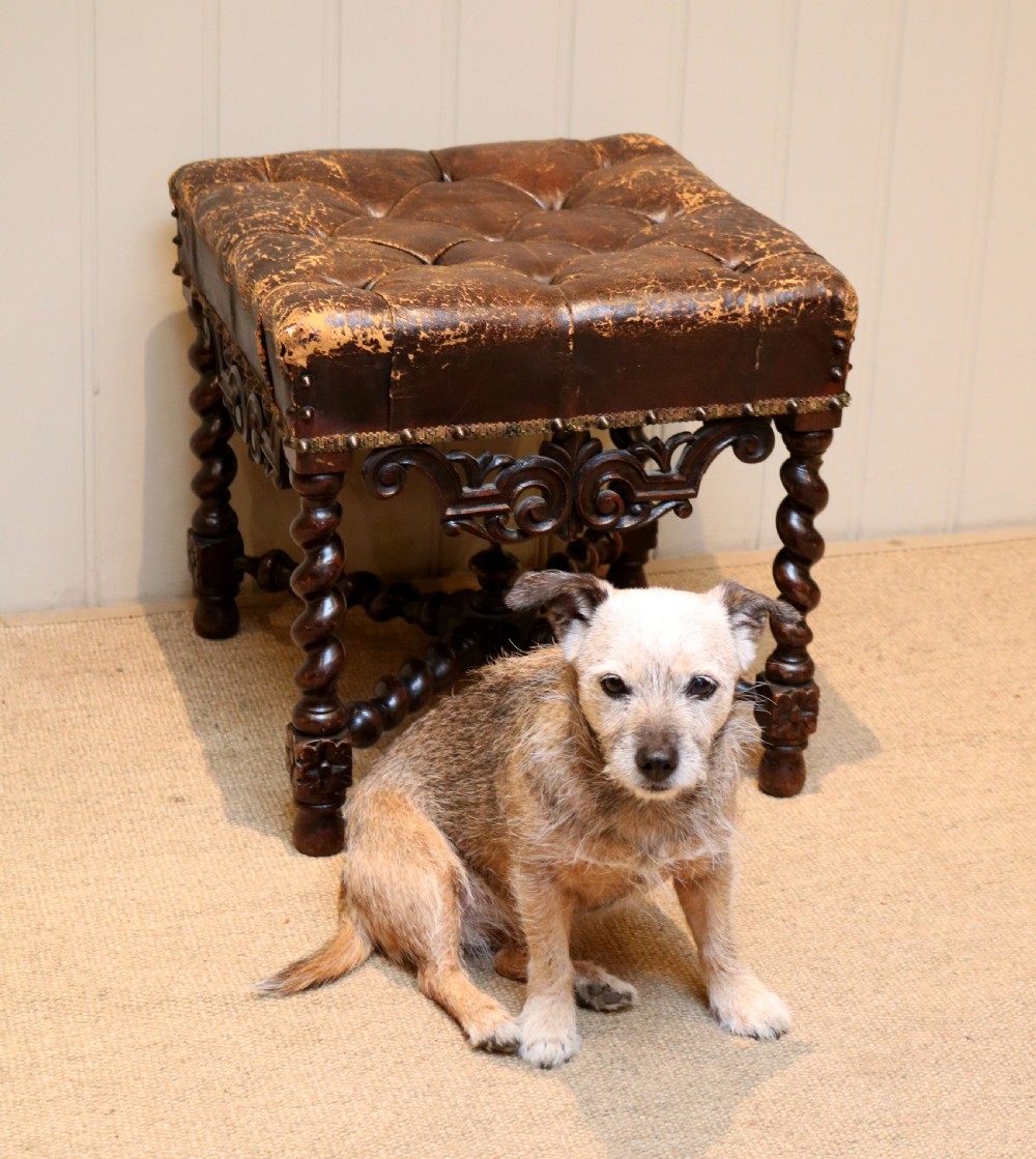 Rustic Oak Leather Top Stool View V