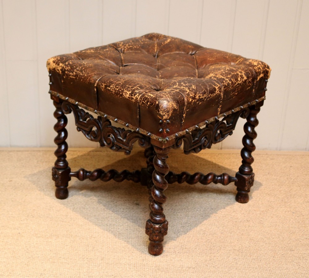 Rustic Oak Leather Top Stool View VI