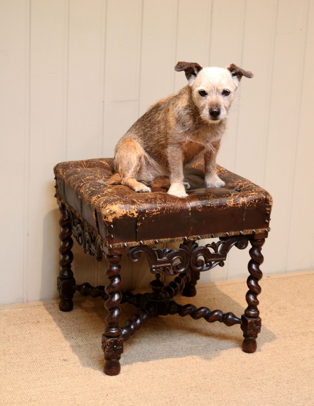 Rustic Oak Leather Top Stool View VIII