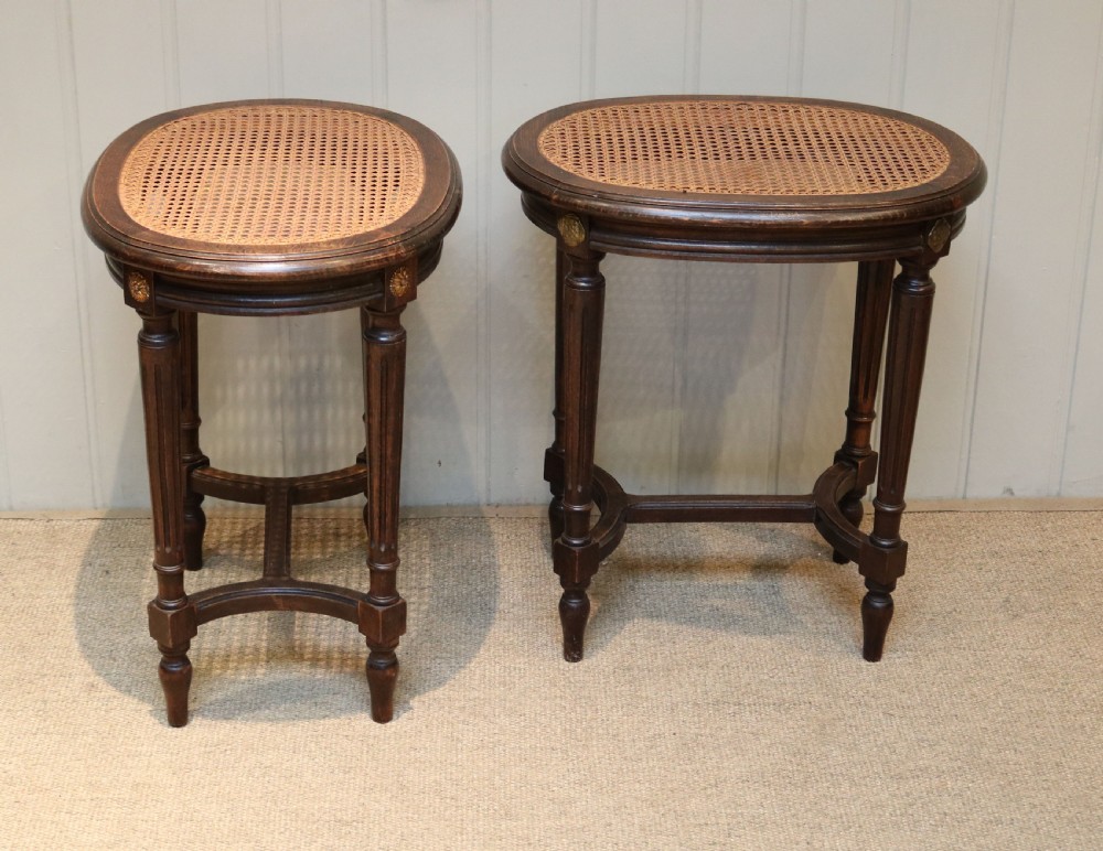 Pair Of French Beech Wood Cane Seat Stools