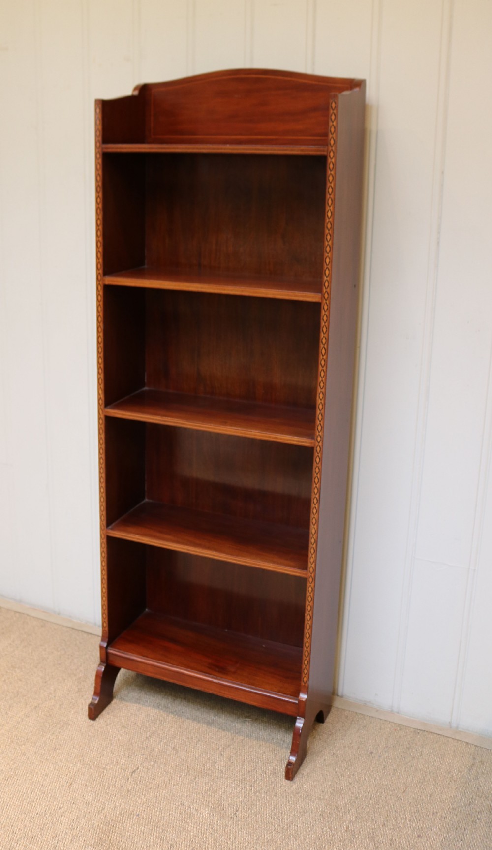 Edwardian Tall Slim Open Mahogany Bookcase View VIII