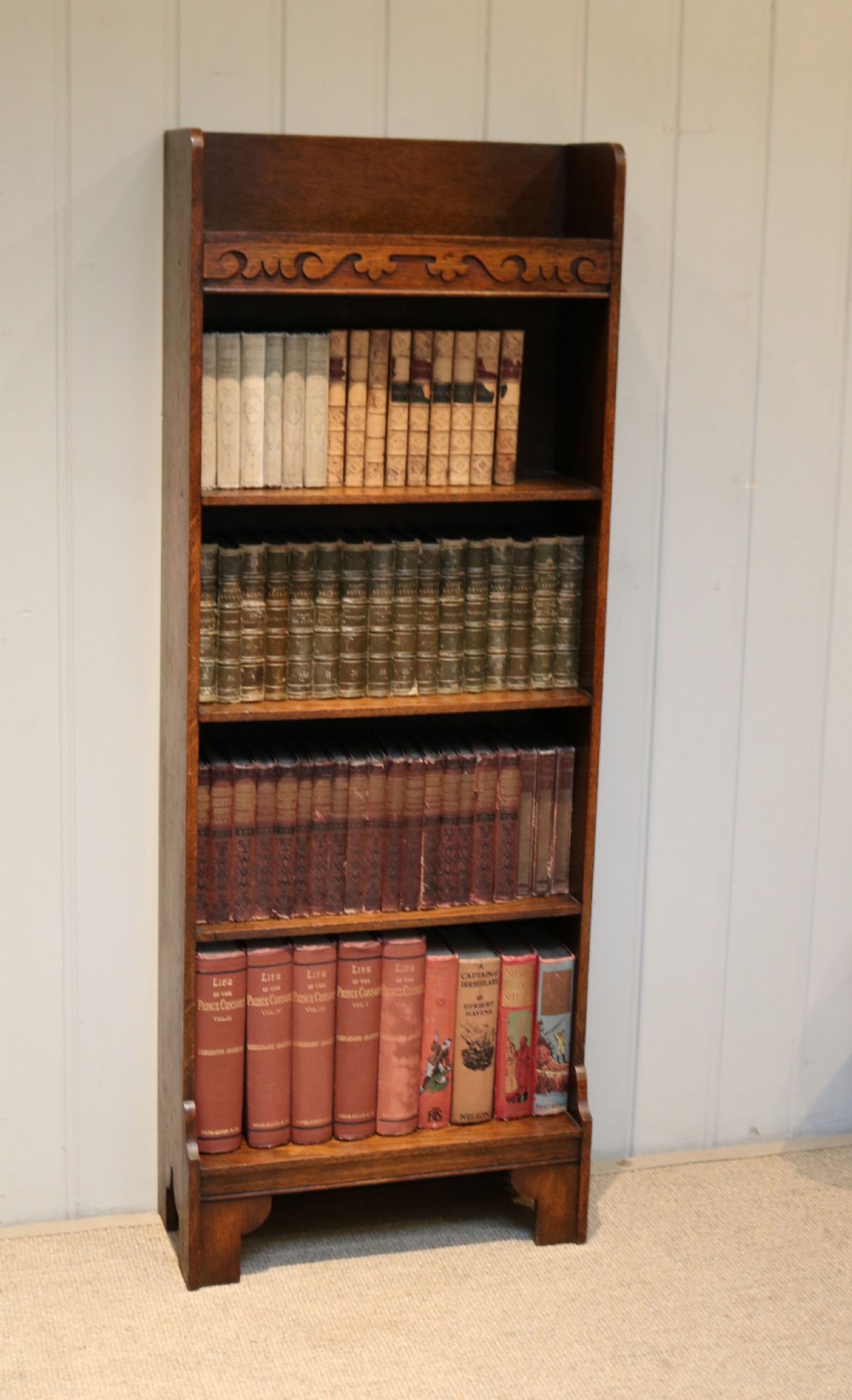 Tall Slim Oak Open Book Shelves
