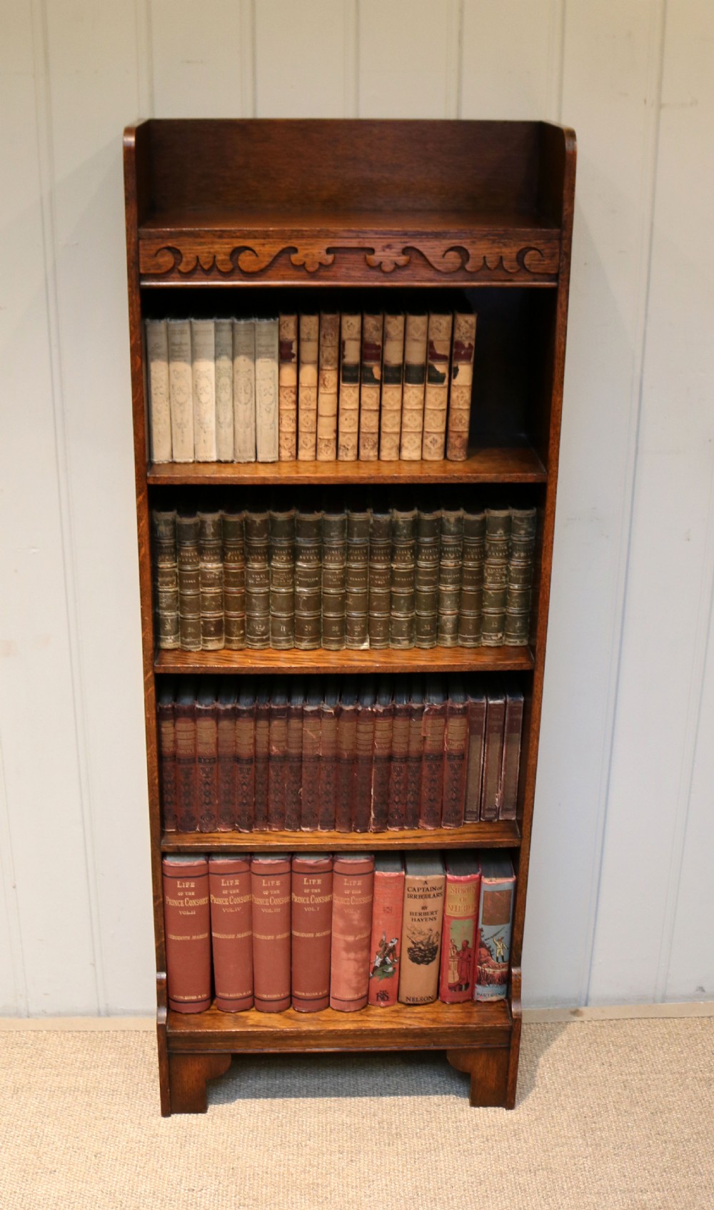 Tall Slim Oak Open Book Shelves View V