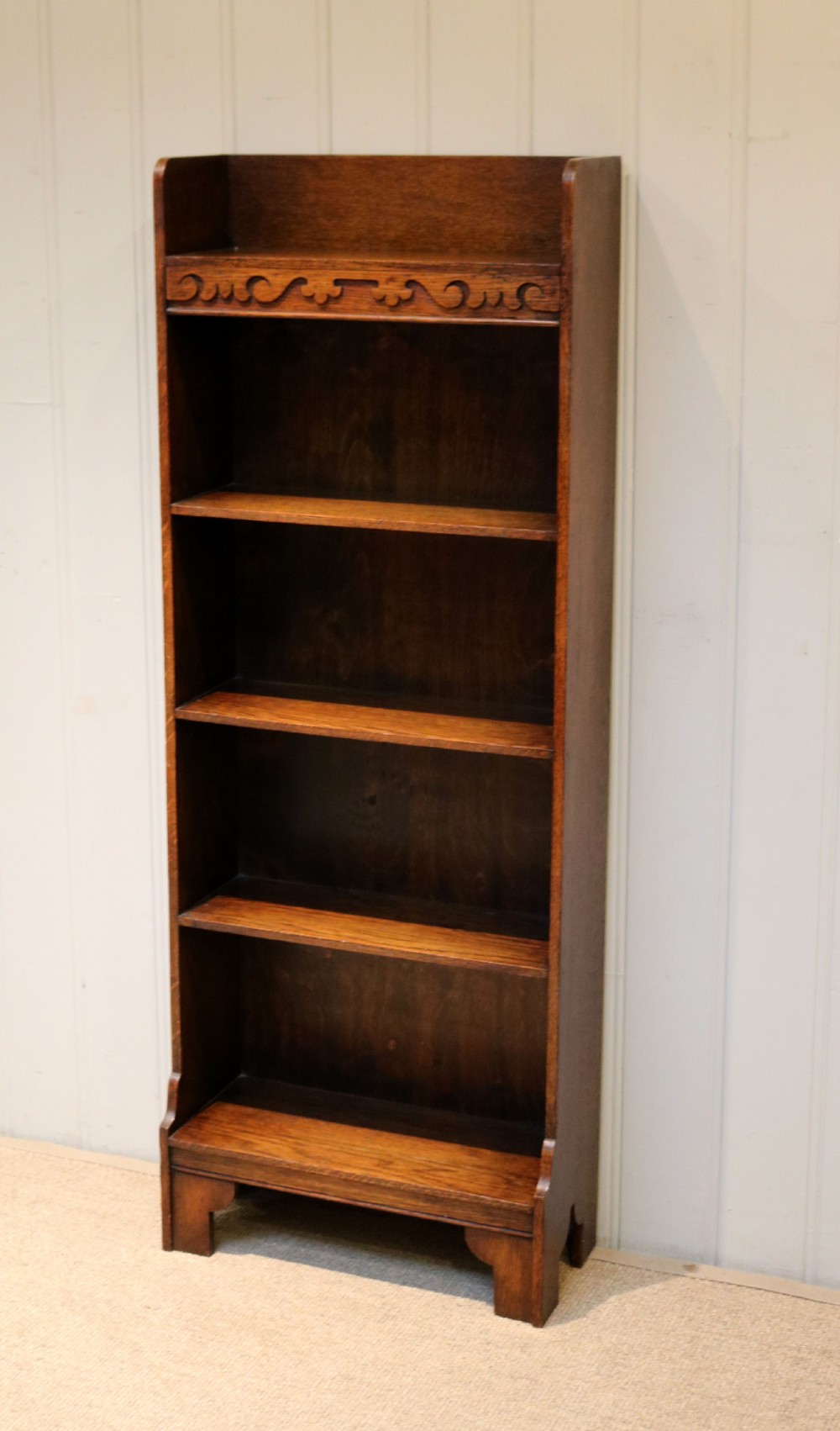 Tall Slim Oak Open Book Shelves View VI