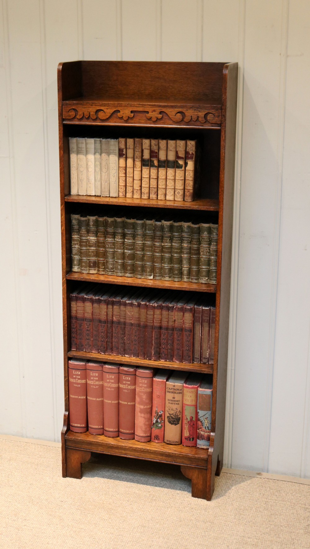 Tall Slim Oak Open Book Shelves View VIII