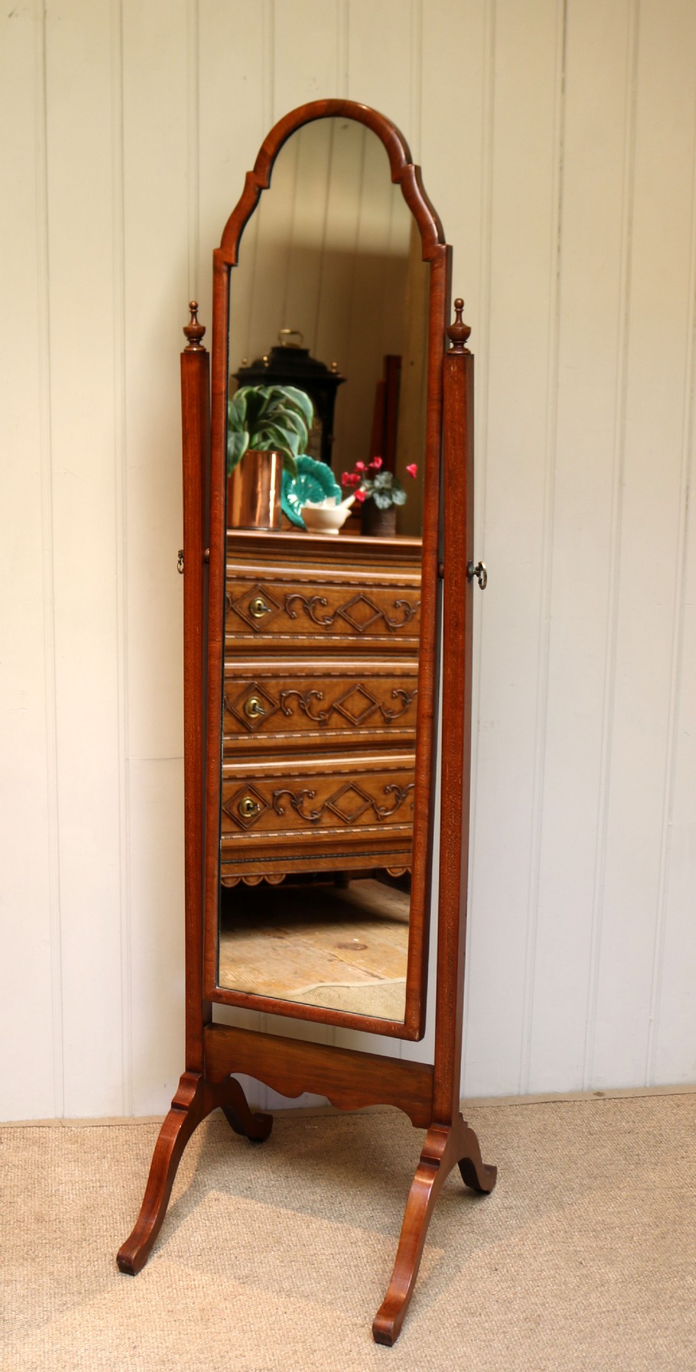 Walnut Queen Anne Style Cheval Mirror