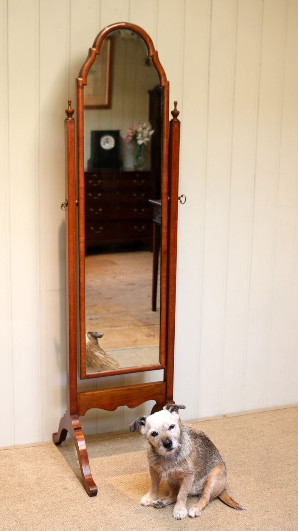 Walnut Queen Anne Style Cheval Mirror View III