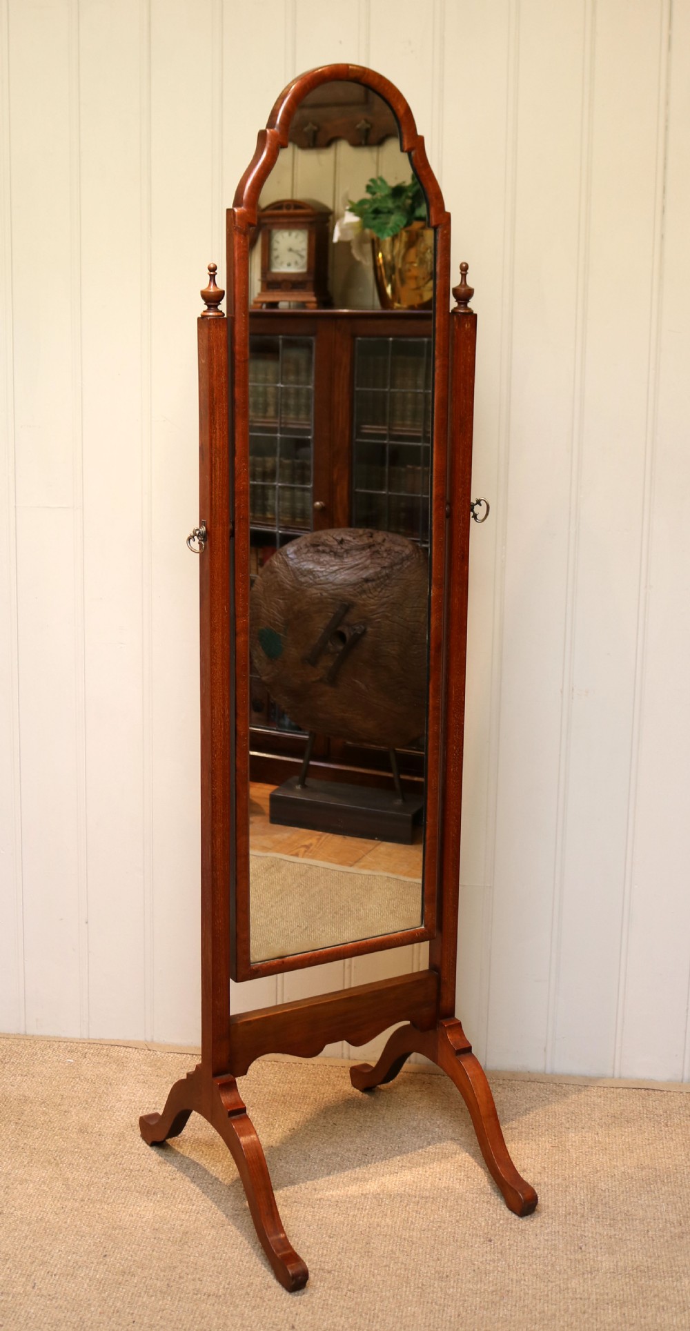 Walnut Queen Anne Style Cheval Mirror View VI