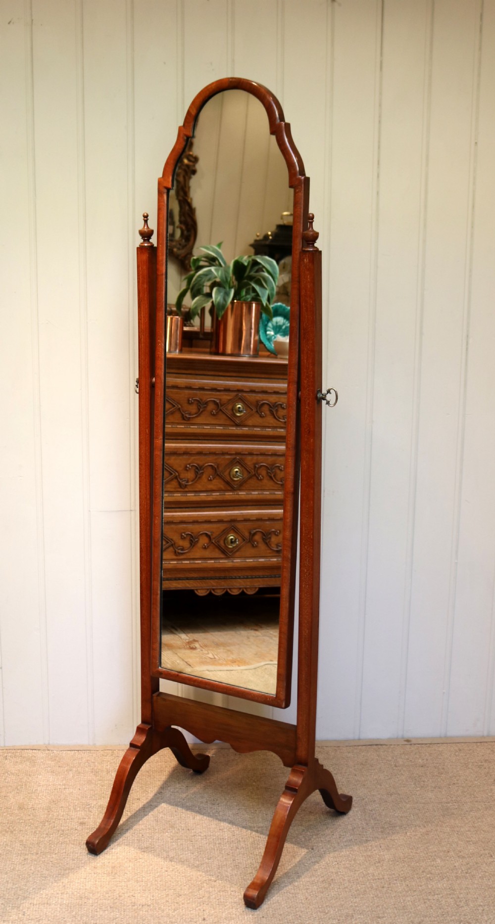 Walnut Queen Anne Style Cheval Mirror View VII