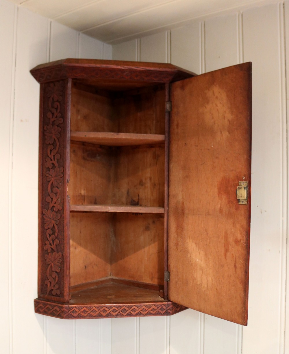 Carved Oak Corner Wall Cabinet View IV