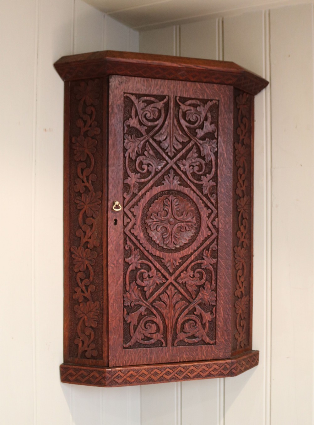Carved Oak Corner Wall Cabinet View VIII