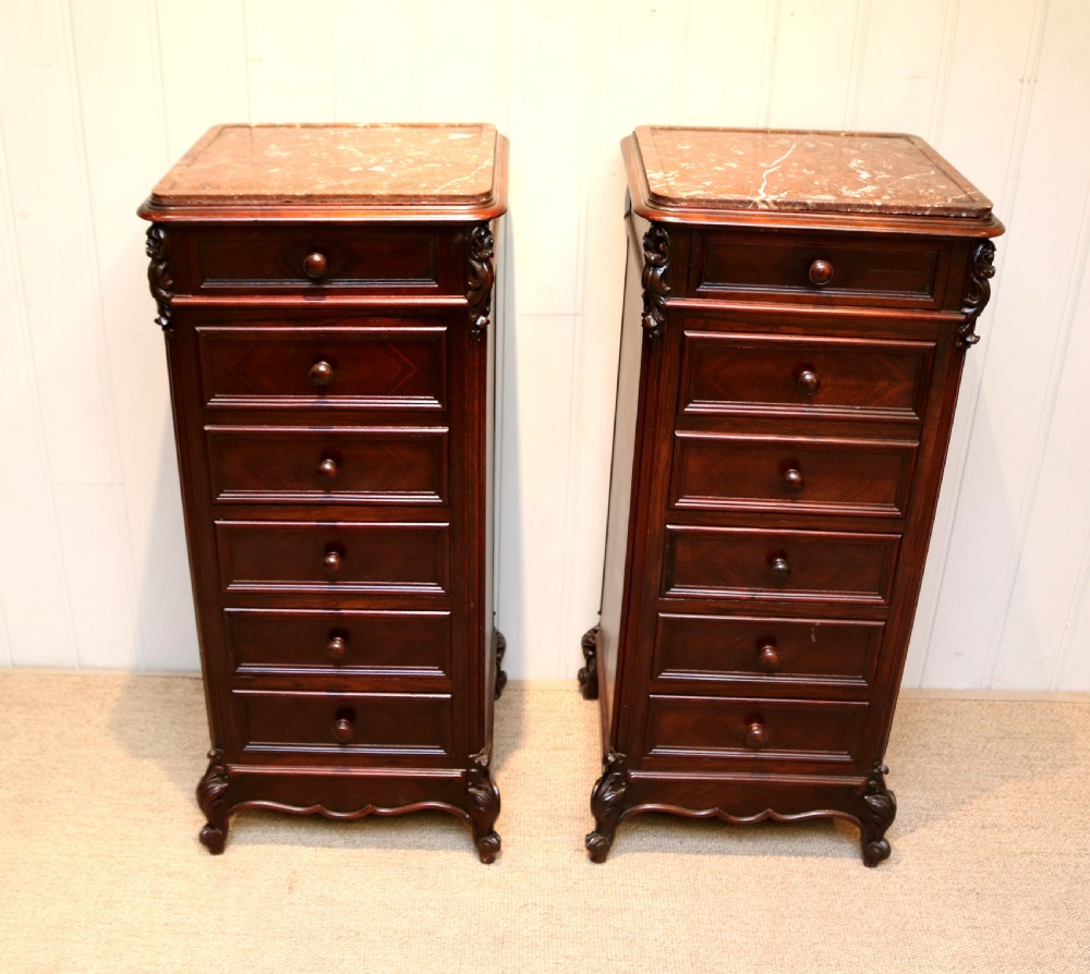Pair Of French Rosewood Marble Top Bedside Cabinets View III