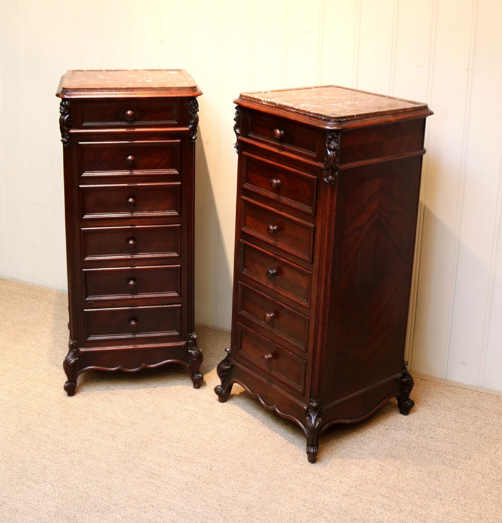 Pair Of French Rosewood Marble Top Bedside Cabinets View V