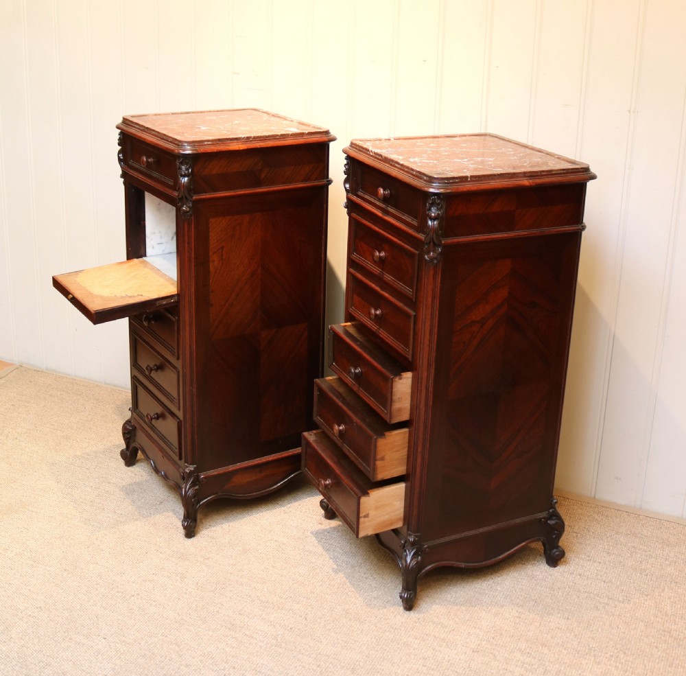 Pair Of French Rosewood Marble Top Bedside Cabinets View VI