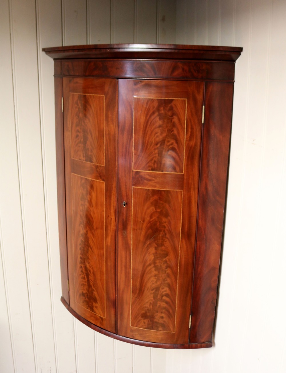 Early 19th Century Mahogany Bow Front Corner Wall Cabinet View III