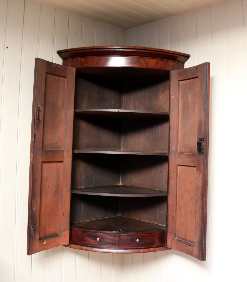 Early 19th Century Mahogany Bow Front Corner Wall Cabinet View IV